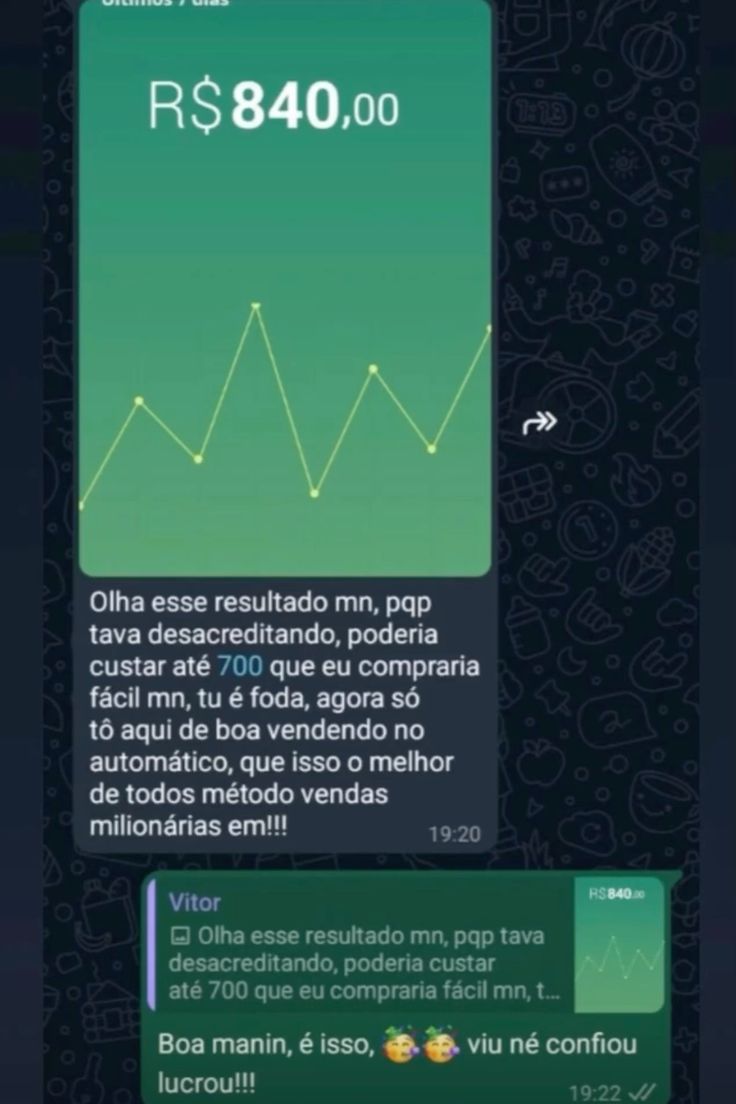 Resultado compartilhado por aluno mostrando receita de R$ 840