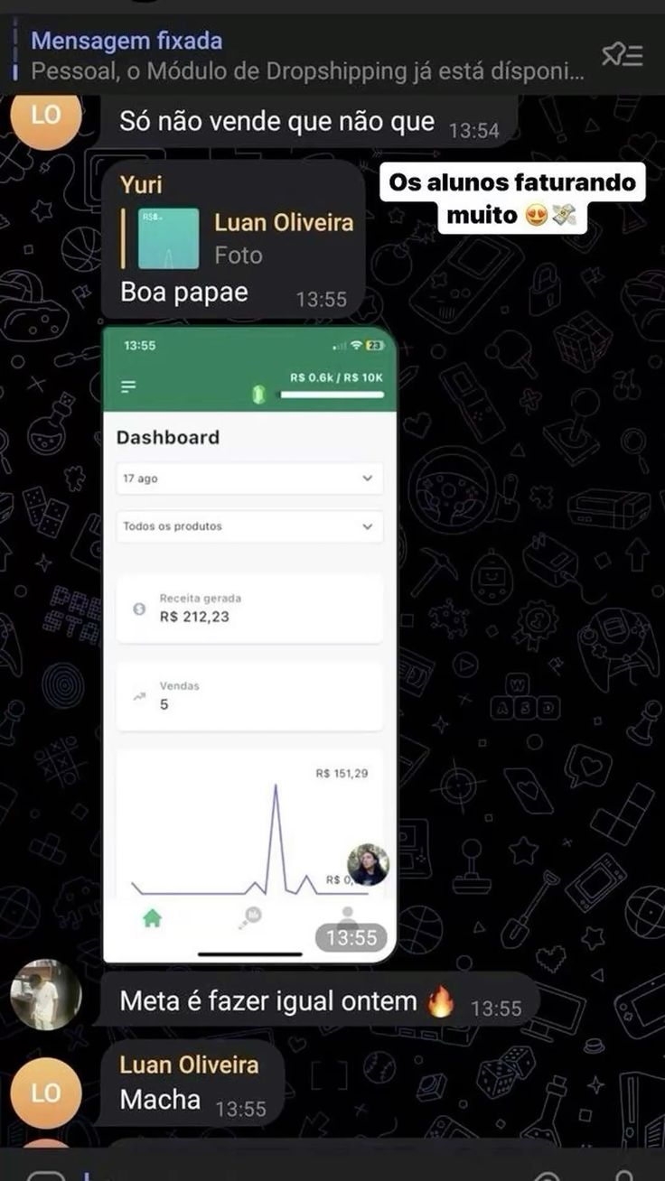 Resultado compartilhado por aluno mostrando cinco vendas